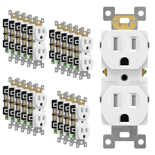 Vista 39 de ENERLITES Receptáculo dúplex, tomas de pared eléctricas resistentes a manipulaciones, grado comercial, 15A 125V, autoconectado, 2 polos, 3 cables