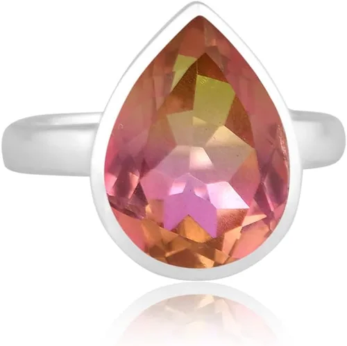 Vista 10 de PANOPLY Bio Pink Doublet Quartz Solid 925 Sterling Silver Ring for Women