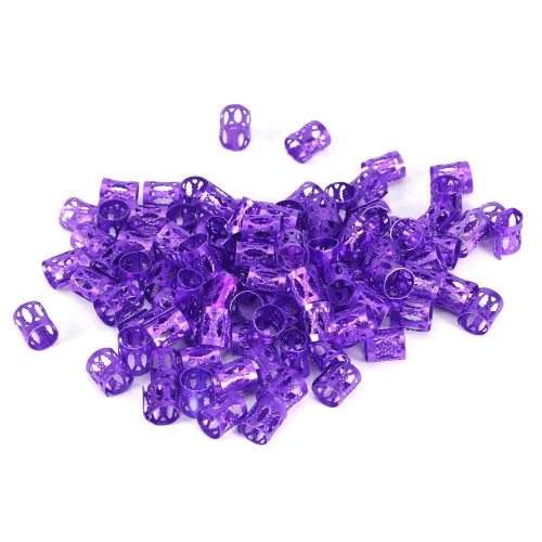 Vista 5 de 100 piezas de cuentas trenzadas de metal, nuevas cuentas de rastas coloridas, anillos trenzados para el cabello, clips para cerraduras de temor