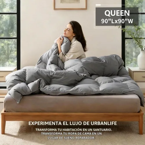 Vista 2 de URBANLIFE Edredón Queen de fibra de plumón de ganso, relleno de edredón Gris