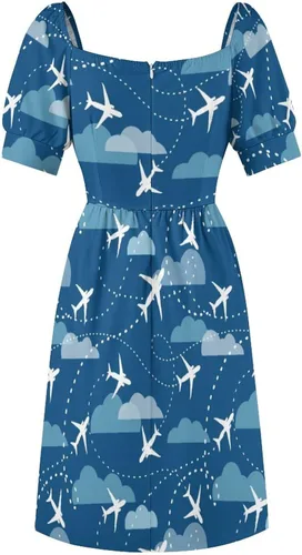 Vista 4 de Avión avión patrón avión patrón vestido de mujer con cuello en V vestidos de manga corta