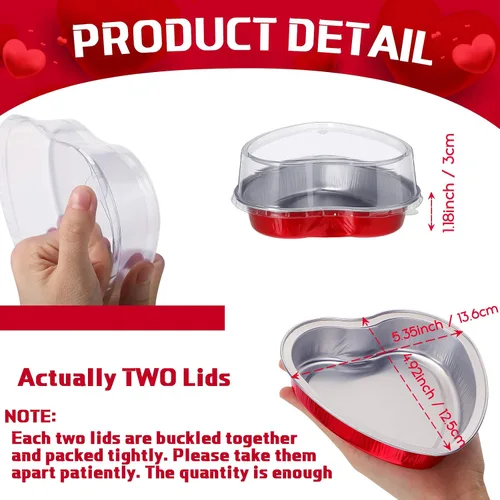 Vista 3 de Nuogo Moldes de papel de aluminio de 5 pulgadas con forma de corazón para pasteles con tapas transparentes de 7.6 fl oz/7.92 onzas, molde desechable