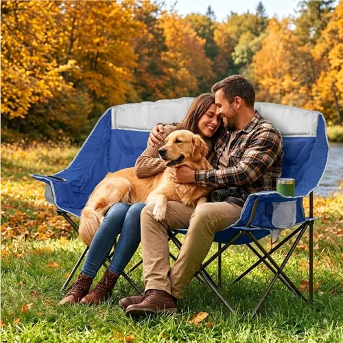 Vista 2 de SUNNYFEEL Silla de Campamento Doble con Calefacción, Silla Loveseat Plegable de Gran Tamaño, Silla de Jardín Portátil/Plegable de Servicio Pesado