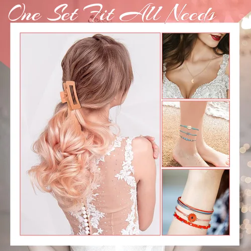 Vista 7 de 49 piezas de accesorios para mujer, pulseras de amistad con ondas de surfista, gargantilla en capas, pinzas para el cabello con garra cuadrada