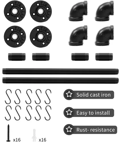 Vista 3 de Estante Industrial de Tubo para Ollas y Sartenes de 21" (Paquete de 2), Perchero de Pared para Ollas y Sartenes con Barra para Colgar y Colgador