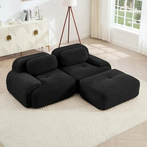 Vista 12 de Sofá moderno comprimido sin armazón de 116", sofás seccionales de 3 plazas para sala de estar, sofá seccional modular de pana verde nube, espuma