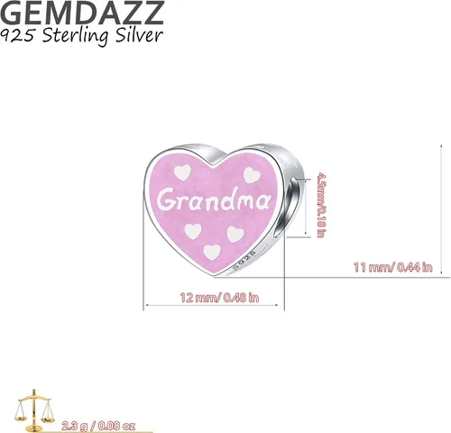 Vista 5 de Juego de dijes de corazón rosa de nana y abuela en plata de ley 925, regalo para bisabuelaabuela