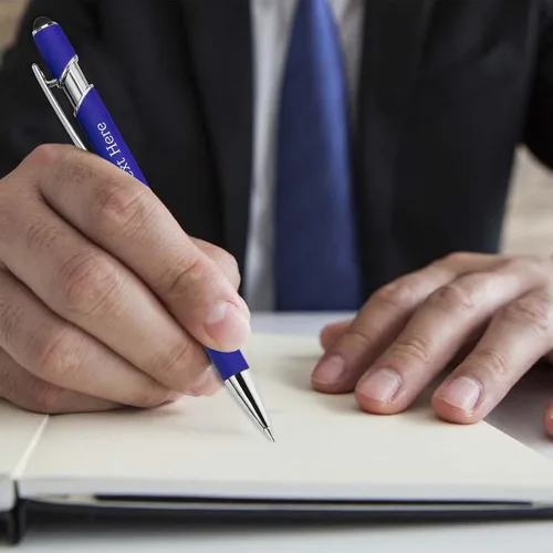 Vista 6 de Bolígrafos personalizados con nombre a granel, juego de bolígrafos personalizados, lápiz capacitivo grabado, logotipo, texto, regalo para negocios
