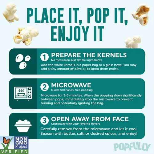 Vista 6 de POPFULLY Palomitas 94% libres de grasa totalmente explotadas, bolsas para compartir, sabor a mantequilla ligera, gran explosión, bolsas