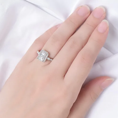 Vista 5 de DovEggs Anillo de compromiso con halo oculto de moissanita de plata de ley de 3 quilates de 0.276 x 0.354in G-H-I con detalles para mujer, moissanita