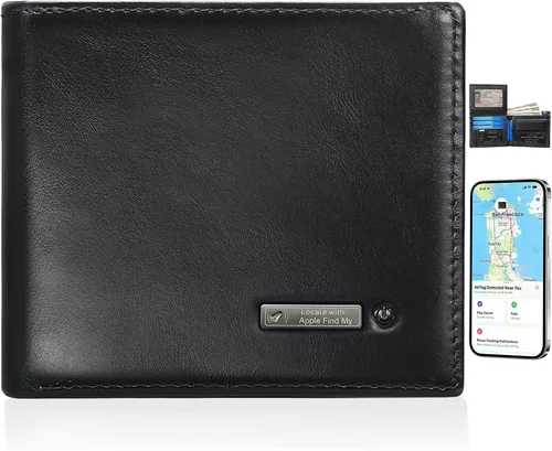 Vista 7 de Billetera inteligente Bluetooth para hombres, tarjetero de cuero para hombre, billetera de cuero con bolsillo para identificación y ventana