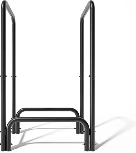 Vista 8 de Kingson Soporte de leña para chimenea de interior y exterior, color negro, desmontable para almacenamiento de leña