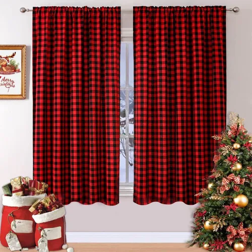 Vista 17 de WUBODTI Cortinas de filtrado de luz a cuadros beige y blanco de 63 pulgadas de largo, 2 paneles de 63 pulgadas de largo, bolsillo para barra, no se