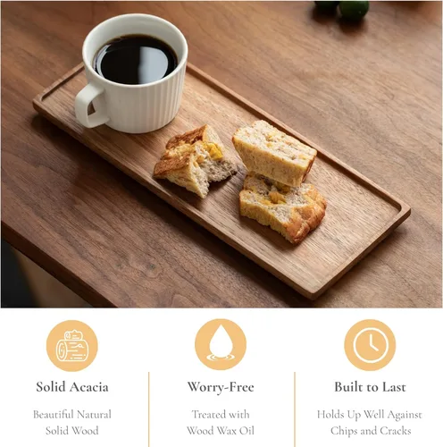 Vista 3 de Vandroop Bandeja de madera para servir, pequeñas bandejas decorativas para fiestas, aperitivos, té/café y queso, juego de 2 tablas de madera hechas