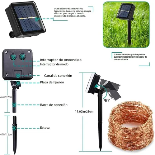 Vista 6 de Joomer - Cadena de luces solares de hadas, 2 paquetes de un total de 80 pies, 240 luces LED, impermeables, 8 modos de iluminación para patio, cerca