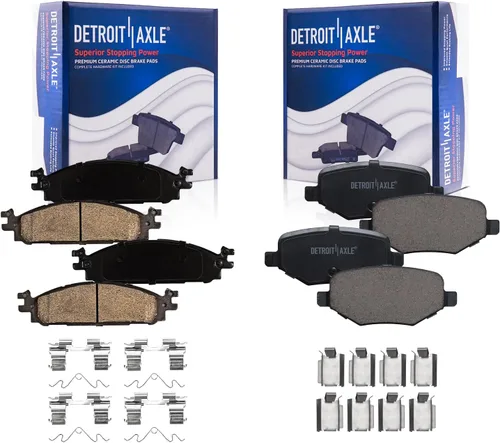 Vista 52 de Detroit Axle - Pastillas de freno para Ford F-150 99-03, 02 Lincoln Blackwood, Pastillas de freno de cerámica delanteras y traseras con repuesto