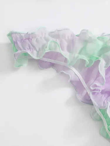 Vista 4 de WDIRARA Conjunto de lencería sexy de dos piezas con ribete de volantes y lunares para mujer