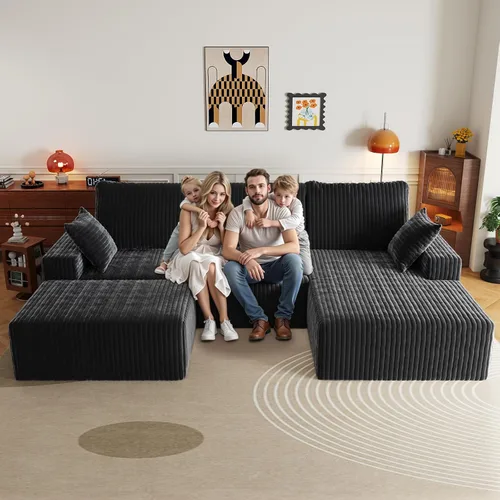 Vista 19 de Sofá seccional en forma de U de 108 pulgadas con otomana, sofá seccional modular de pana con asiento profundo, sofá modular moderno en forma de L