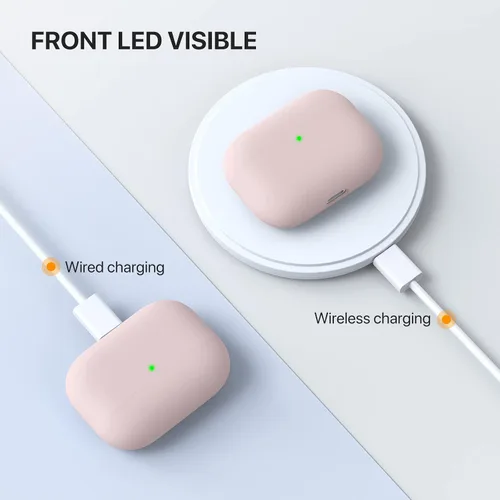 Vista 4 de Miracase Funda protectora de silicona líquida de triple capa para AirPods Pro, versión 2019 LED visible, a prueba de golpes, funda de silicona suave