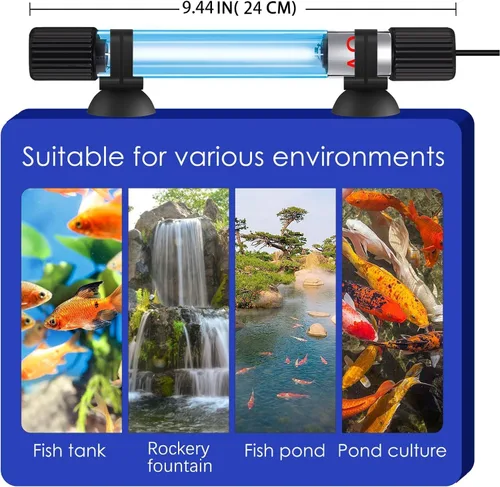 Vista 8 de Luz limpia para acuario, 11 W y 13 W pecera luz limpia con temporizador, máquina de matar verde acuario, lámpara sumergible limpia impermeable