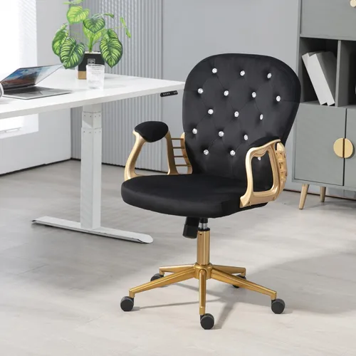 Vista 2 de Silla de oficina en casa,Silla de escritorio de terciopelo, cómoda silla de Negro