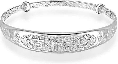 Vista 2 de Pulseras de plata esterlina 999 ajustables estilo chino pulseras de la suerte (20G), Plata Esterlina