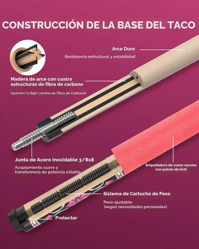 Vista 5 de KONLLEN Maple Pool Cue Stick, 58 Inch Low Deflection AK-02P-0.5 in