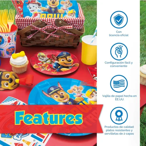 Vista 3 de Decoraciones de Cumpleaños Únicas de Patrulla Canina Suministros de Fiesta de Patrulla Canina Con Mantel de Patrulla Canina, Platos de Patrulla