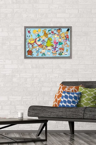 Vista 2 de Trends International Póster de pared de personajes de Nickelodeon, 14.725 x 22.375 pulgadas, versión enmarcada de madera de granero