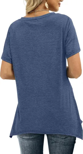 Vista 5 de Alaroo Camisetas básicas de verano para mujer, manga corta, cuello en V, túnica