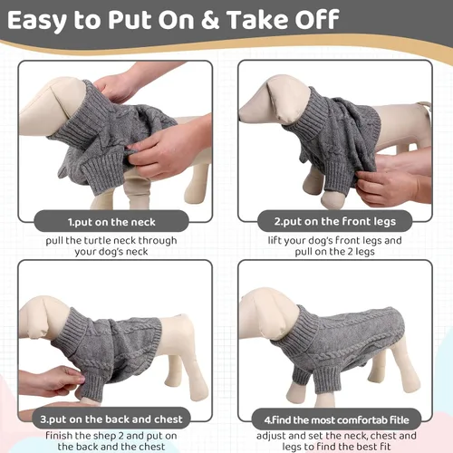 Vista 59 de Queenmore - Suéter de punto trenzado con cuello alto para perros pequeños, para climas fríos, para chihuahua, bulldog, teckel, carlino y yorkie, XS