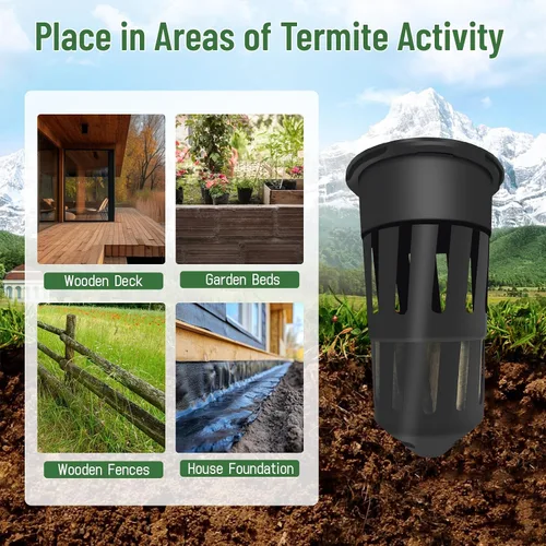 Vista 3 de Paquete de 6 Estaciones de Cebo de Monitoreo de Termitas, Compatible con Cebo de Termitas Trelona, Bloques de Madera Incluidos para Jardín, Granjas