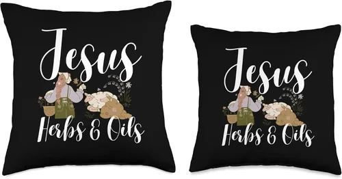 Vista 3 de Christian EO Practitioner Jesus Herbs Oils Essential Oils Throw Pillow