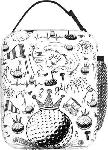 Vista 2 de Fiambrera de golf portátil aislada, bolsas de almuerzo multicolor de dibujos animados para mujeres, hombres, niños, niñas, escuela, trabajo