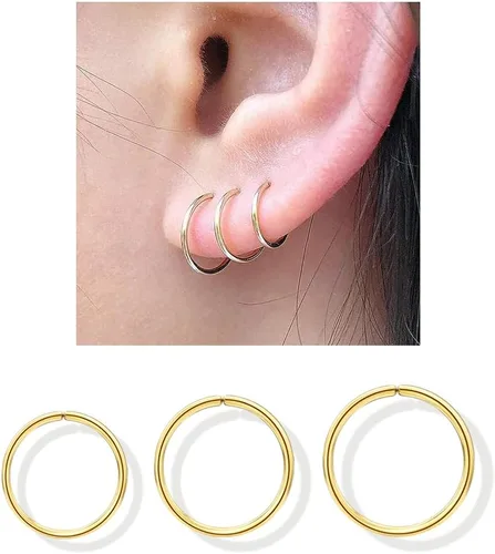 Vista 8 de Juego de aretes de aro pequeños para mujer, 0.236 in, 0.276 in, 0.315 in