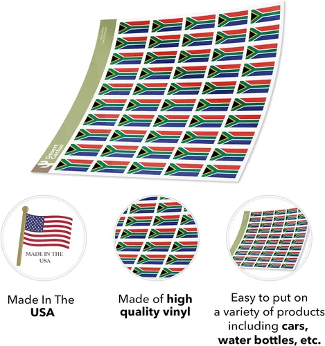 Vista 3 de Desert Cactus Adhesivo de bandera de Sudáfrica con diseño de país, hojas rectangulares de 1 pulgada, 50 piezas en total, con logotipo de niños