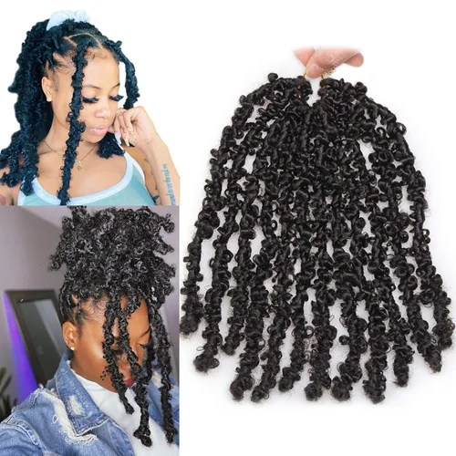 Vista 33 de ZRQ Butterfly Locs Cabello de Ganchillo Corto 6 Paquetes Negro Cabello Bob de Ganchillo 8 Pulgadas Locs Sintéticos Desordenados Desgastados Trenzas