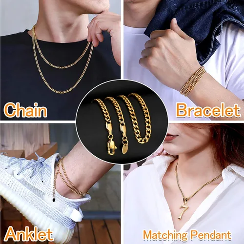 Vista 3 de KRKCCO - Cadena de eslabones cubanos Miami de 6890394in para hombre chapado en oro de 18 quilates antideslustre antialergias collar de cadena