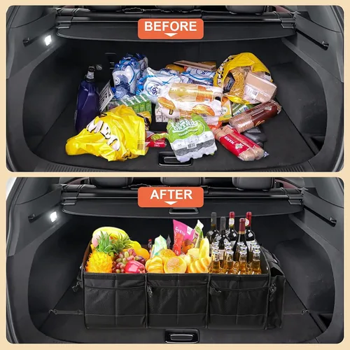 Vista 4 de Organizador de maletero de coche con tapa y bolsa enfriadora a prueba de fugas removible, cubierta plegable, organizadores grandes de maletero