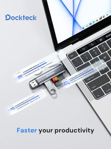 Vista 6 de Dockteck Lector de Tarjetas SD, Lector de Tarjetas SD/TF de Super Velocidad 5G USB3.0, Lector de Tarjetas de Memoria de 3 Ranuras USB A/C a SD/Micro