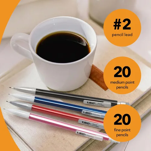 Vista 4 de Portaminas BIC N.º 2 extra suave, paquete de 40, veinte de 0.5 mm y veinte de 0.7 mm - barriles de colores surtidos - paquete de variedad de lápices