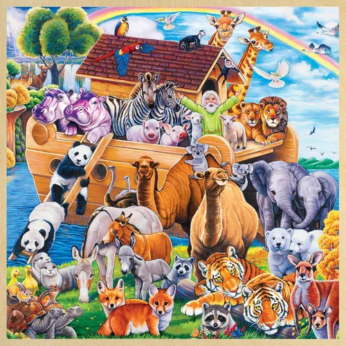 Vista 2 de Masterpieces Rompecabezas de 48 piezas de hechos divertidos para niños, rompecabezas de madera del arca de Noé, 12 x 12 pulgadas
