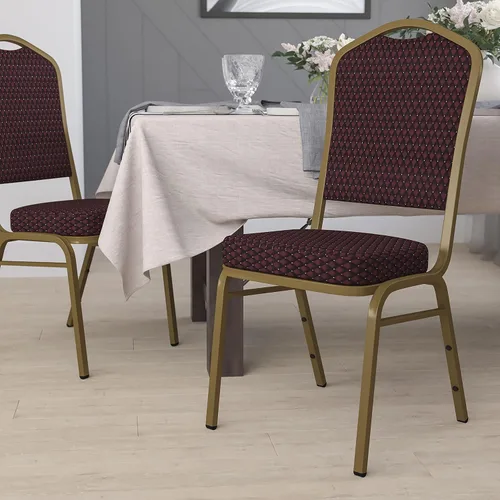 Vista 25 de EMMA + OLIVER Silla de banquete con respaldo de corona, tela estampada beige/marco dorado