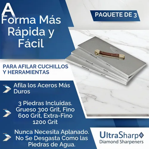 Vista 2 de Ultra Sharp Set Piedra de afilar de diamante – 8 x 3 Grano Grueso/medio/extra fino