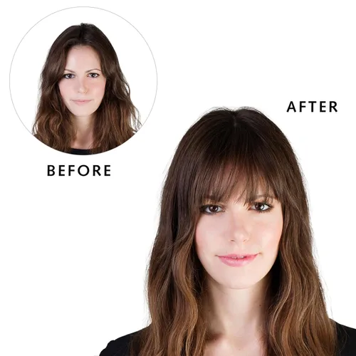 Vista 6 de Flequillo con clip, cabello humano real, flequillo natural con flecos y patillas laterales, postizo de cabello castaño medio Marrón medio