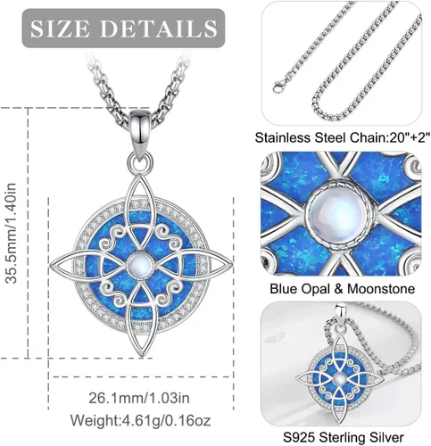 Vista 7 de EUDORA Collar de plata de ley S925 con nudo de brujas con tetragrammaton pentagrama, rueda de Hekate, Lilith Moon Witchy colgante para mujer