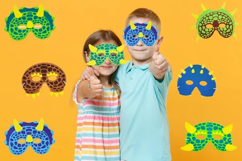Vista 4 de Máscaras de espuma de dinosaurio, diseños espeluznantes, accesorios de disfraz de cara de Halloween, suministros divertidos de fiesta, ideal