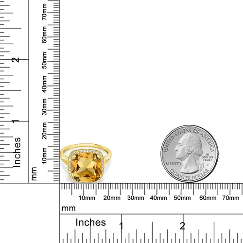 Vista 3 de Gem Stone King Anillo de oro amarillo de 10 quilates con piedra natal y zafiro blanco creado para mujer, cojín de 0.472 in, anillo de compromiso