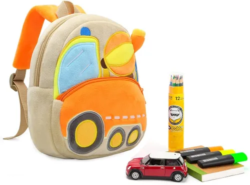 Vista 6 de NICE CHOICE Camión de peluche para niños pequeños, excavadora, mezcladora de excavadora, mochila para niños y niñas