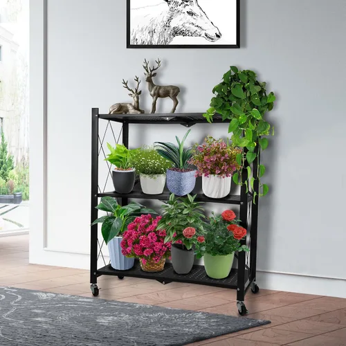 Vista 8 de Soporte de metal para plantas, estante plegable de 3 niveles para flores